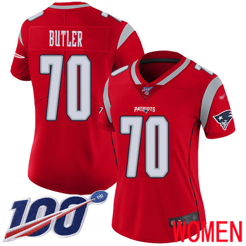 New England Patriots Football #70 100th Season Inverted Limited Red Women Adam Butler NFL Jersey